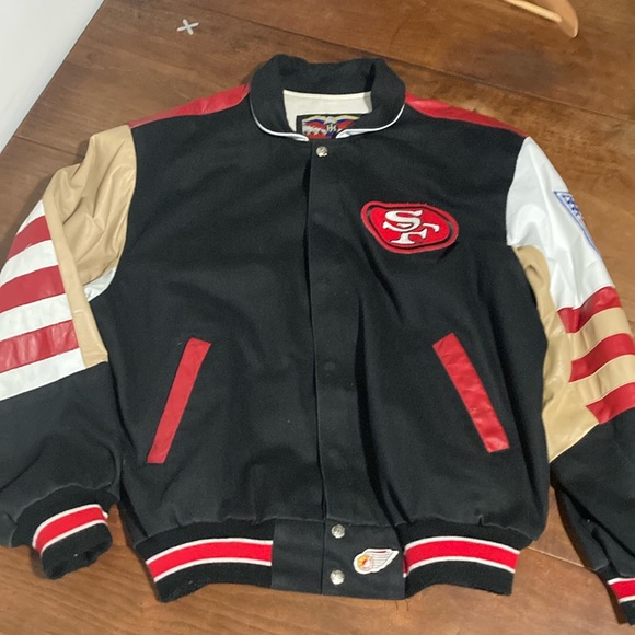 Jeff Hamilton San Francisco 49ers leather trim jacket XL - Picture 4 of 16